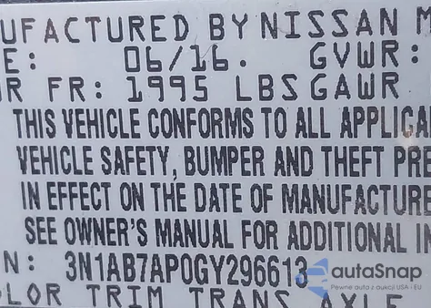 2016 Nissan Sentra S from USA, damaged, VIN 3N1AB7AP0GY296613